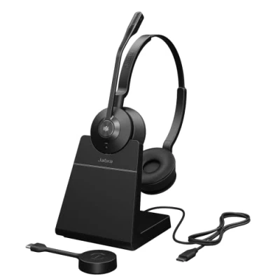Abbildung von Jabra Engage 55 Schnurloses Stereo Headset mit Link 400 USB C DECT Adapter Mikrofon Geräuschunterdrückung, umfangreiche Reichweite und Ladestation Für MS Teams zertifiziert Schwarz