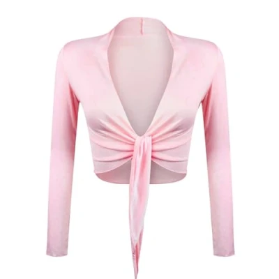 Abbildung von Gloop Damen Schöne, Elegante Bolero Jäckchen Langarm zum Knoten,Rosa,XL
