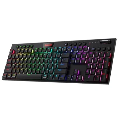 Abbildung von Redragon K618 Horus Mechanische RGB Tastatur, Bluetooth/2.4ghz/kabelgebundene Tri Mode Flache Tasten Gaming Tastatur mit Kabelloser Verbindung, Dedizierter Mediensteuerung und Linearem Roten Schalter