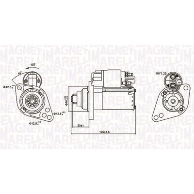Abbildung von MAGNETI MARELLI 063721294010 Anlasser 12 1,1 10 AUDI: A3 Hatchback, Sportback, VOLKSWAGEN: Golf 5, SKODA: Superb II Estate, Octavia 2 Combi