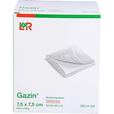 Abbildung von Gazin Mullkompressen 75 cm x cm, steril, 8fach 25x2 stück, 150 g, Weiss, 50 stück