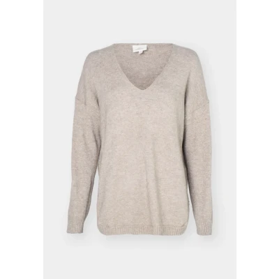 Abbildung von ONLY Carmakoma Carcamilla Vneck Strickpullover, Damen, Größe: S 42/44, Pumice stone melange