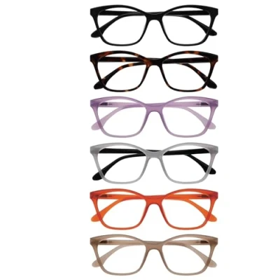 Abbildung von OPULIZE KAT Lesebrille 6er Pack Cat Eye Katzenaugen Fassung Schwarz, Braun, Lila, Grau, Orange, Taupe Herren &amp; Damen Federscharniere RRRRRR59 1257GU +1.50
