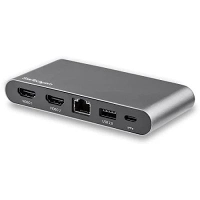 Abbildung von StarTech.com USB C dock Hub 4K HDMI Dockingstation Mini Dual Monitor 100W Power Delivery Passthrough GbE, 2 x A Anschlüsse Multiport Adapter (DK30C2HAGPD)