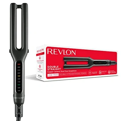 Abbildung von Revlon Double Straight (Design mit zwei Platten, Moderne Kupfer Keramik Technologie, LED Display, Intelligentes Temperaturspeichersystem, 10 Temperatureinstellungen bis 235 C) RVST2204E