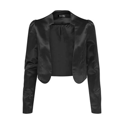 Abbildung von Bolerose formal Satin Langen Ärmel Bolero Jacke (Schwarz, XL)