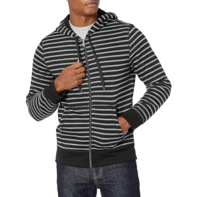 Abbildung von Amazon Essentials Herren Fleece Kapuzenpulli mit durchgehendem Reißverschluss (erhältlich in den Größen Big &amp; Tall), Schwarz Grau Streifen, M