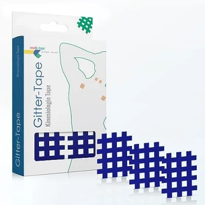 Abbildung von Medi Tape Gittertape Typ B 120 Stück Gitterpflaster, Hochwertiges Akupunkturpflaster Cross Schmerzpunkte oder als Narbenpflaster, Selbstklebend und vielseitig einsetzbar, Blau
