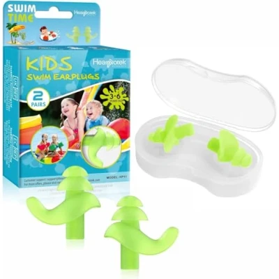 Abbildung von Hearprotek Ohrstöpsel Schwimmen Kinder, 2 Paar wasserdichte Wiederverwendbare Silikon für Schwimmer beim Duschen Surfen und Anderen Wassersportarten (Grün)