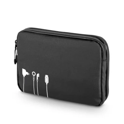 Abbildung von TROIKA Black Tech Pouch 2 BBL64/BK Kabeltasche für Elektronikzubehör großes Fach mit Wege Reißverschluss und 6 Netzfächern, Tarpaulin schwarz