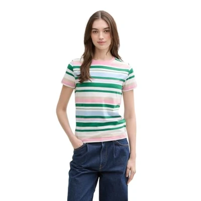 Abbildung von TOM Tailor Denim Modern Stripe Tshirt print, Damen, Größe: XS, Multi coloured