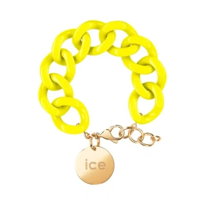 Abbildung von ICE Jewellery Chain bracelet Flashy yellow Gold Kettenarmband mit gelbfarbenen XL Maschen für Frauen, geschlossen einer goldenen Medaille (020924)