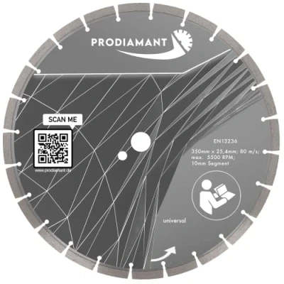 Abbildung von PRODIAMANT Premium Diamant Trennscheibe universal 350 mm x 25,4 Blocksegment Segmenthöhe 10mm