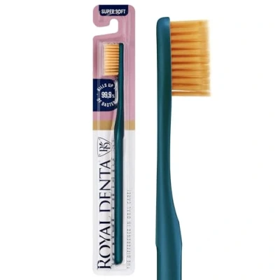 Abbildung von Royal Denta Gold Super Soft Zahnbürste, Extra Weiche für empfindliche Zähne und Zahnfleisch, Dual Length Borsten die Interdentalreinigung, Goldpartikel zur Vermeidung von Bakterien, Korallenrot