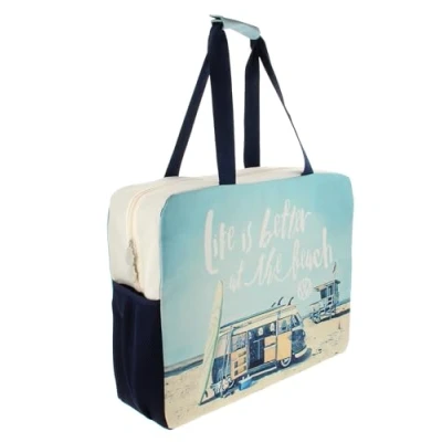 Abbildung von BRISA VW Collection Volkswagen Große Einkaufs Tasche Tüte, Shopper Bag, Strand (Beachlife/Hellblau)