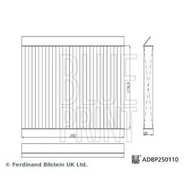 Abbildung von BLUE PRINT ADBP250110 Innenraumfilter Pollenfilter, mit antibakterieller Wirkung 292mm 179mm 28mm MG: Marvel R EV 2021