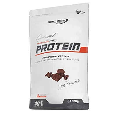 Abbildung von Best Body Nutrition Gourmet Premium Pro Protein, Milk Chocolate, 4 Komponenten Protein Shake: Caseinat, Whey Konzentrat, Isolat, Eiprotein, 1 kg Zipp Beutel