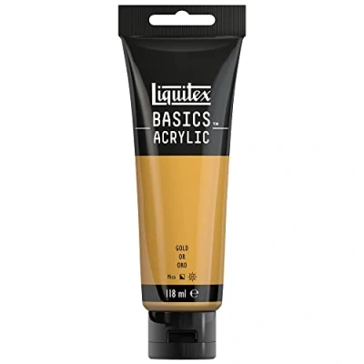 Abbildung von Liquitex 8870020 Basics Acrylfarbe, monopigmentierte Künstlerpigmente, lichtecht, mittlere Viskosität, Archivqualität, seidenglänzender Finish, 118ml Tube Gold
