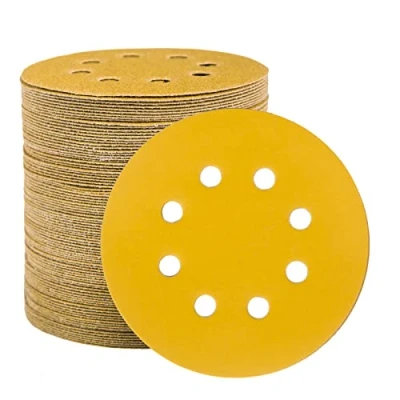 Abbildung von STEBRUAM 100 Stück Schleifpapier 125mm Klett 320 Körnung, Profi Gold Rund 8 Loch Schleifscheiben für Exzenterschleifer,Für Holz Metall und Farbe