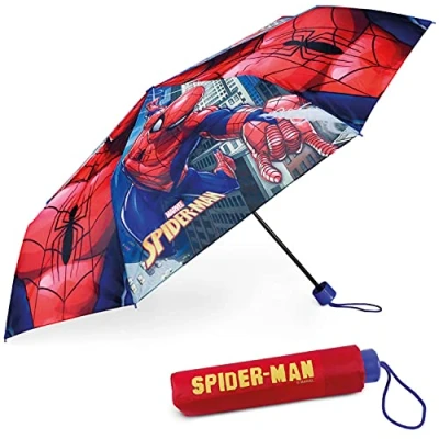 Abbildung von BONNYCO Regenschirm Kinder Spiderman Sturmfest mit Verstärkter Struktur Klappschirm für Tasche, Rucksack oder Reise Klein Jungen Geschenke Blau