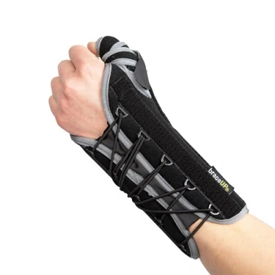 Abbildung von BraceUP Quick Wrap Handgelenk und Daumenbandage Handgelenkbandage mit Daumenstütze für Daumen, Spica Schiene, links rechts (Linke Hand)