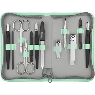 Abbildung von Solingen Manikür Set 12 teilig Nagelset Herren und Damen mit allem was man für die Maniküre Pediküre braucht, in hochwertigem Kunstleder Etui