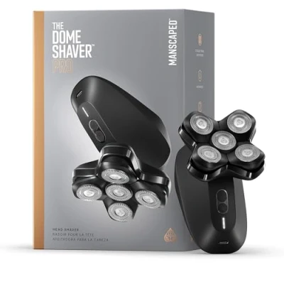 Abbildung von MANSCAPED® The Dome Shaver™ PRO Kopf Glatzenrasierer für Männer, 5 rotierende SkinSafe® Scherelemente mit FlexAdjust Technology, wasserdicht, via USB C/Induktion ladbar, akkubetrieben, Reisesperre