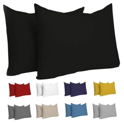 Abbildung von Kissenbezug 40x60 (Set mit 2) 100% Jersey Baumwolle 150 g/qm Kissenbezüge Schwarz Für Kissen 40 x 60 cm Kissenhülle Resistent und Hypoallergen Dreamzie