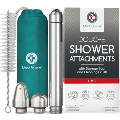 Abbildung von Medi Grade Einlauf Duschkopf Set 3 teiliges Einlaufset für Intimreinigung mit Unisex Duschsystem Männer/Frau Dusche Zubehör Inklusive Samter Tragetasche