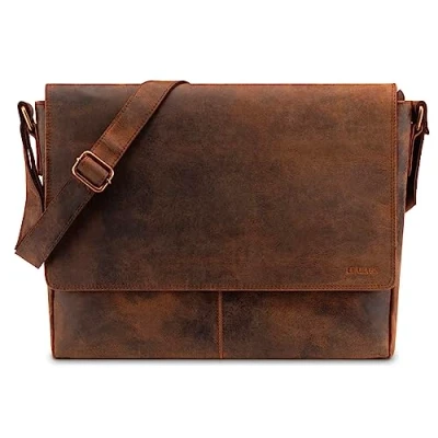 Abbildung von LEABAGS Messenger Bag, Acapulco Echtleder Aktentasche Herren &amp; Damen, Leder Laptoptasche bis 15 Zoll, Umhängetasche mit Schultergurt 39 x 30 11 cm