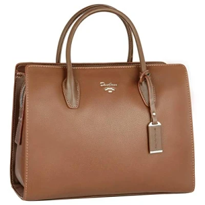 Abbildung von David Jones Damen Große Handtasche Henkeltasche Tote Shopper PU Leder Schultertasche Viele Fächer Multi Pocket Zip Umhängetasche Frau Elegante City Tasche Mode Arbeit Büro Kamel Braun