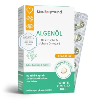 Abbildung von Algenöl Kapseln für Kinder veganes Omega 3 ohne Carrageen 330 mg DHA aus Algen 90 Mini (1 Monat)