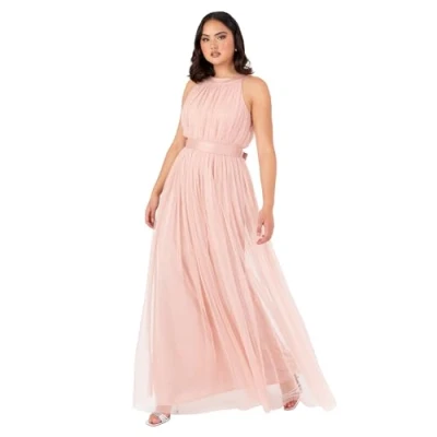 Abbildung von Anaya with Love Ladies Maxi Dress for Women Halter Neck Long Sleeveless Belt A Line Evening Gown Ball Prom Wedding Guest Bridesmaid, Pfirsichrosa 40