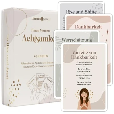 Abbildung von LEBENSKOMPASS 40 Achtsamkeitskarten Mindfulness &amp; Attention Positive Affirmationen, Übungen, Glückskarten Spruchkarten Affirmationskarten für Erwachsene als Achtsamkeit Geschenk