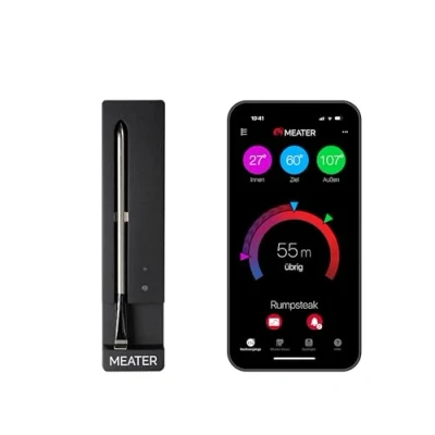 Abbildung von MEATER SE [NEU] Das Kabellose, Smarte Fleischthermometer mit Bluetooth Hohe Reichweite Misst Kern und Umgebungstemperatur BBQ, Ofen, Grill, Küche, Smoker, Rotisserie, schwarzem Ladegerät