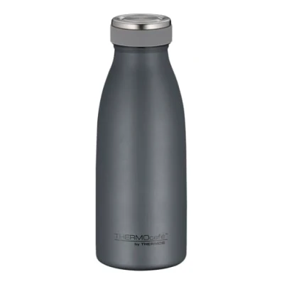 Abbildung von THERMOcafé by THERMOS TC BOTTLE graphite grey mat 0,35l, Edelstahl Isolierflasche kohlensäurefest, 12h heiß 24h kalt, Auslaufsicher, für Schule, Unterwegs &amp; Büro