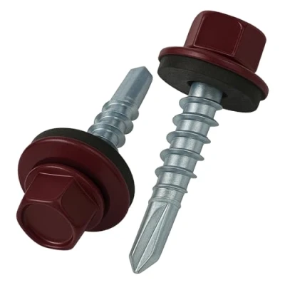 Abbildung von 4.8 mm x 25 Dachschrauben, Sechskantkopf Selbstbohrend Mehrfarbig (RAL 3005 Weinrot) Schrauben mit versiegelter EPDM Unterlegscheibe, rostfreie, Verzinkte, Gehärtete (50 Stück)