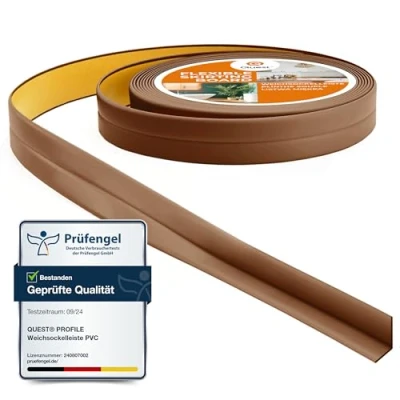 Abbildung von Quest Weichsockelleiste Selbstklebend Knickleiste Abschlussleiste für Küche Badezimmer Dichtungsband PVC Flexibel Dicht Dekorativ 10 mm x 5 Meter Braun