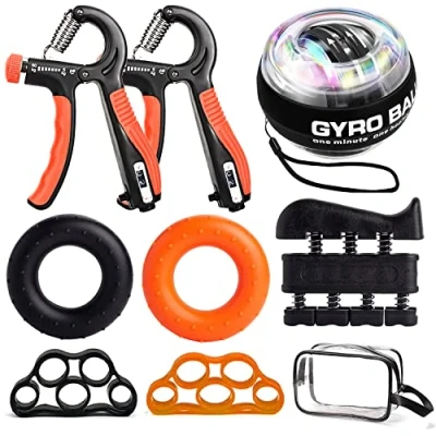 Abbildung von Handtrainer Set, 8 Stück, Fingertrainer, Kreiselball, Grifftrainer mit Zähler, Fingerstrecker, Handgriffverstärker, Aufbewahrungstasche, Trainingsset für Fitness Krafttraining zu Hause