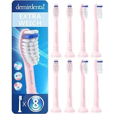 Abbildung von 8er demirdental Aufsätze extra Soft passend für Philips Sonicare Ersatzbürsten, Weiche Borsten sehr empfindliche Zähne, Rosa, entspricht HX6058er