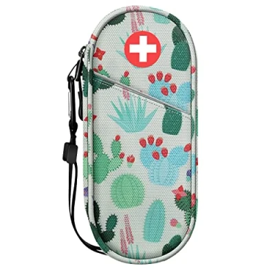 Abbildung von SITHON EpiPen Medical Tragetasche, tragbare Notfalltasche Isolierte Medikament Tasche Organizer für 2 EpiPens, Asthma Inhalator, Anti Histamin, Auvi Q, Allergy Medicine Essentials, (ZZ Kaktus)