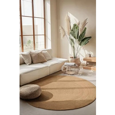 Abbildung von Hanse Home Jute Teppich Rangpur Rund Natur Wohnzimmerteppich Handgewebt &amp; Umweltfreundlich Boho Naturfaser Juteteppich für Wohnzimmer, Schlafzimmer, Esszimmer, Flur, Küche Gold, 200cm