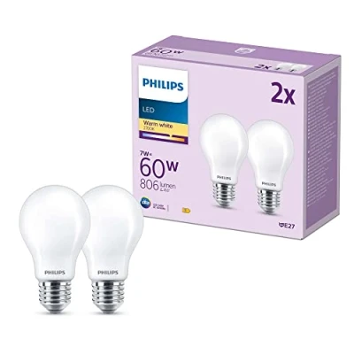 Abbildung von Philips Classic LED E27 Lampe, 60W, matt, warmweiß, nicht dimmbar, Doppelpack