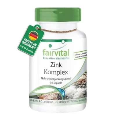 Abbildung von Fairvital Zink Komplex 25mg 90 Kapseln Zinkpicolinat, Zinkcitrat und Zinkbisglycinat hochdosiert vegan Made in Germany