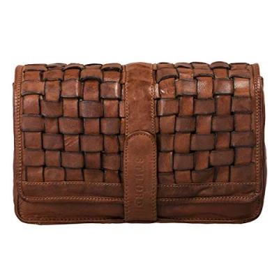 Abbildung von STILORD &#039;Ella&#039; Handtasche Damen Leder klein Vintage Clutch geflochten Abendtasche Ausgehtasche Flechttasche für Party Disco Freizeit echtes Rindsleder, Farbe:ocker braun