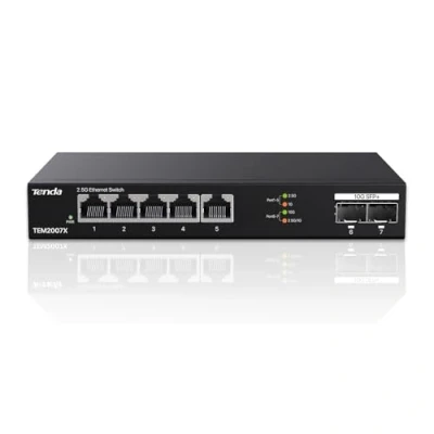 Abbildung von Tenda 2.5Gbit Switch mit 5X 2,5G Ports &amp; 2X 10G SFP+ Ports, Unmanaged 2.5 Gigabit Ethernet LAN (Plug and Play, Metallgehäuse, Schwarz)(TEM2007X)