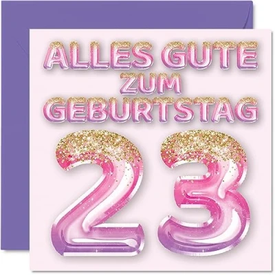 Abbildung von 23. Geburtstagskarte für Frauen Rosa Lila Glitzerballons Alles Gute zum Geburtstagskarten 23 Jährige Frau Tochter Schwester Tante, 145mm Dreiundzwanzig Dreiundzwanzigster Geburtstag Grußkarten