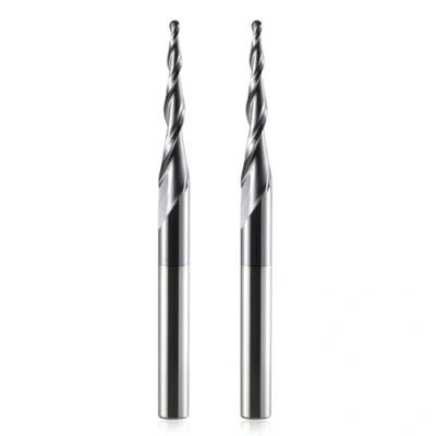 Abbildung von HOZLY Kugelkopffräser Konische CNC Fräser Kugelfräser 2 Stück, R1.0 Spiralnutfräser Bit 6mm Schaft Flöten Schaftfräser HRC55, 1.0mm Radius Schnitzbits mit AlTiN Beschichtung für 2D /3D Gravu