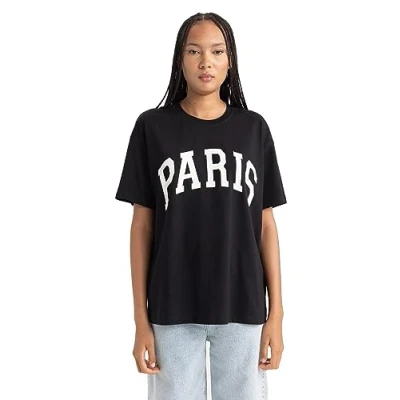 Abbildung von DeFacto Damen B0661ax T Shirt, Schwarz, S EU