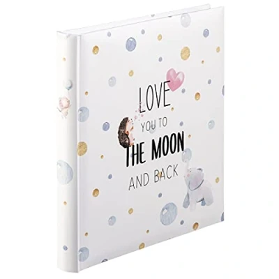 Abbildung von Hama Babyalbum &quot;To The Moon&quot; (Baby Fotoalbum mit 60 Seiten für Mädchen und Jungen, Kinder Fotobuch ca. 300 Fotos, Photoalbum zum Selbstgestalten Einkleben Motiv, Album Format 29x32cm) weiß